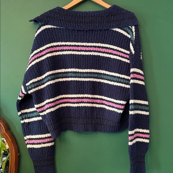 Free People Kennedy Womens XS Sweater Navy, Magenta, Green & Cream Stripes - Picture 4 of 6